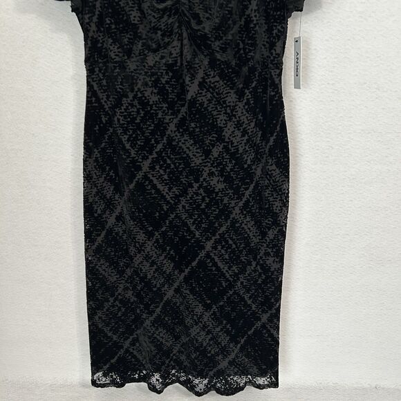 DKNY Dress Women 18W Black Burnout Velvet Slit Sweetheart Sheer Classy Glam NWT - Picture 8 of 16
